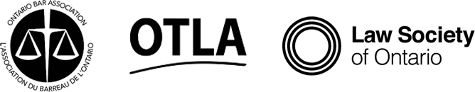 Logos of Ontario Bar Association, OTLA and Law Society of Ontario